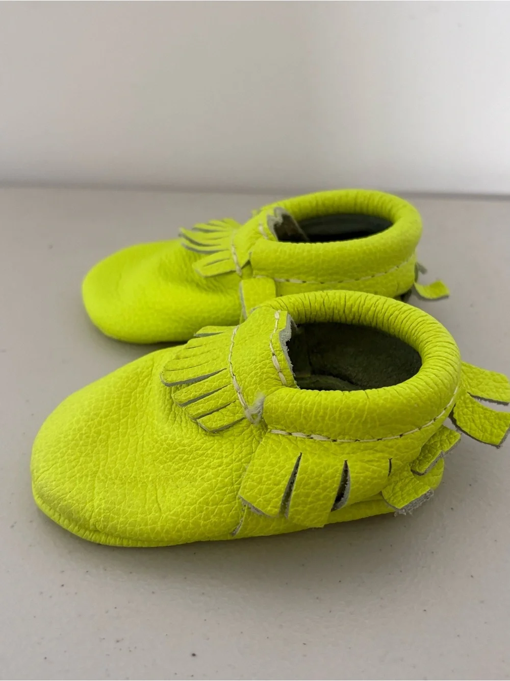 Freshly Picked Neon Yellow Fringe Moccasins - Kids Shoes